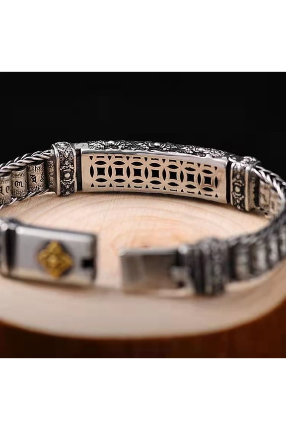 Mens Tibetan Mantra Bracelet Chunky Spinning Bead Barrel Retro Style Fashion Wrist Jewelry Accessory