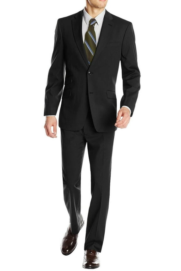 Mens Ticket Pocket 2-piece Black Wool Modern Fit Suit DTI