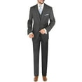 thumbnail image 1 of Mens Ticket Pocket 3-piece Charcoal Wool Trim Fit Vested, 1 of 7
