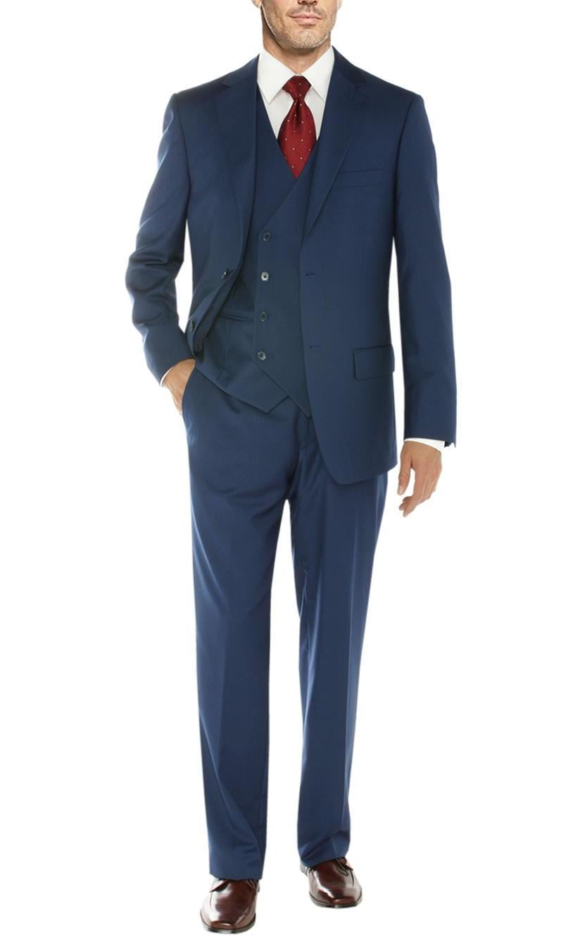 Mens Three Piece Suit - Vested Suit Mens Tan ~ Beige 3 Button Dress Ticket Pocket Suits