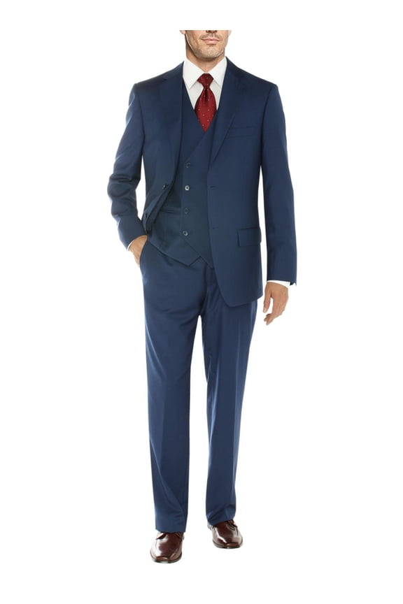 Mens Ticket Pocket Three Piece Db Blue Modern Fit Vested