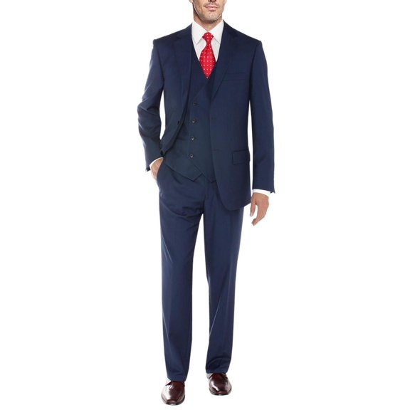 Mens Ticket Pocket Three Piece Db French Blue Modern Fit