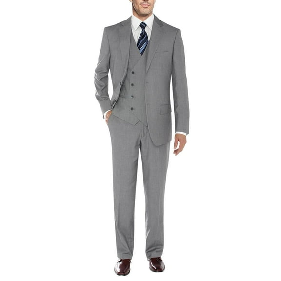Mens Ticket Pocket Three Piece Db Gray Modern Fit Vested
