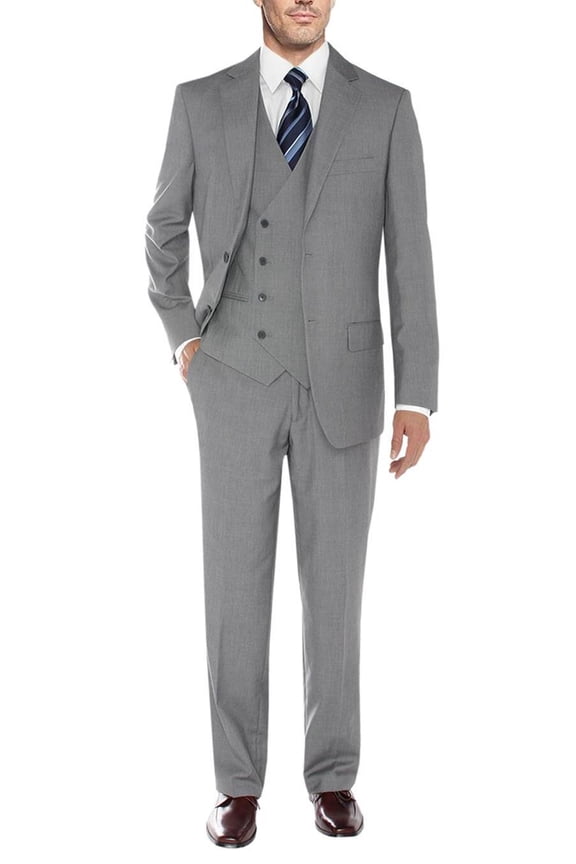 Mens Ticket Pocket Three Piece Db Gray Modern Fit Vested