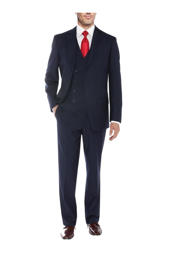 Mens Ticket Pocket Three Piece Db Navy Modern Fit Vested