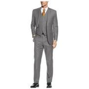 Mens Ticket Pocket Three Piece Gray Modern Fit Vested Suit