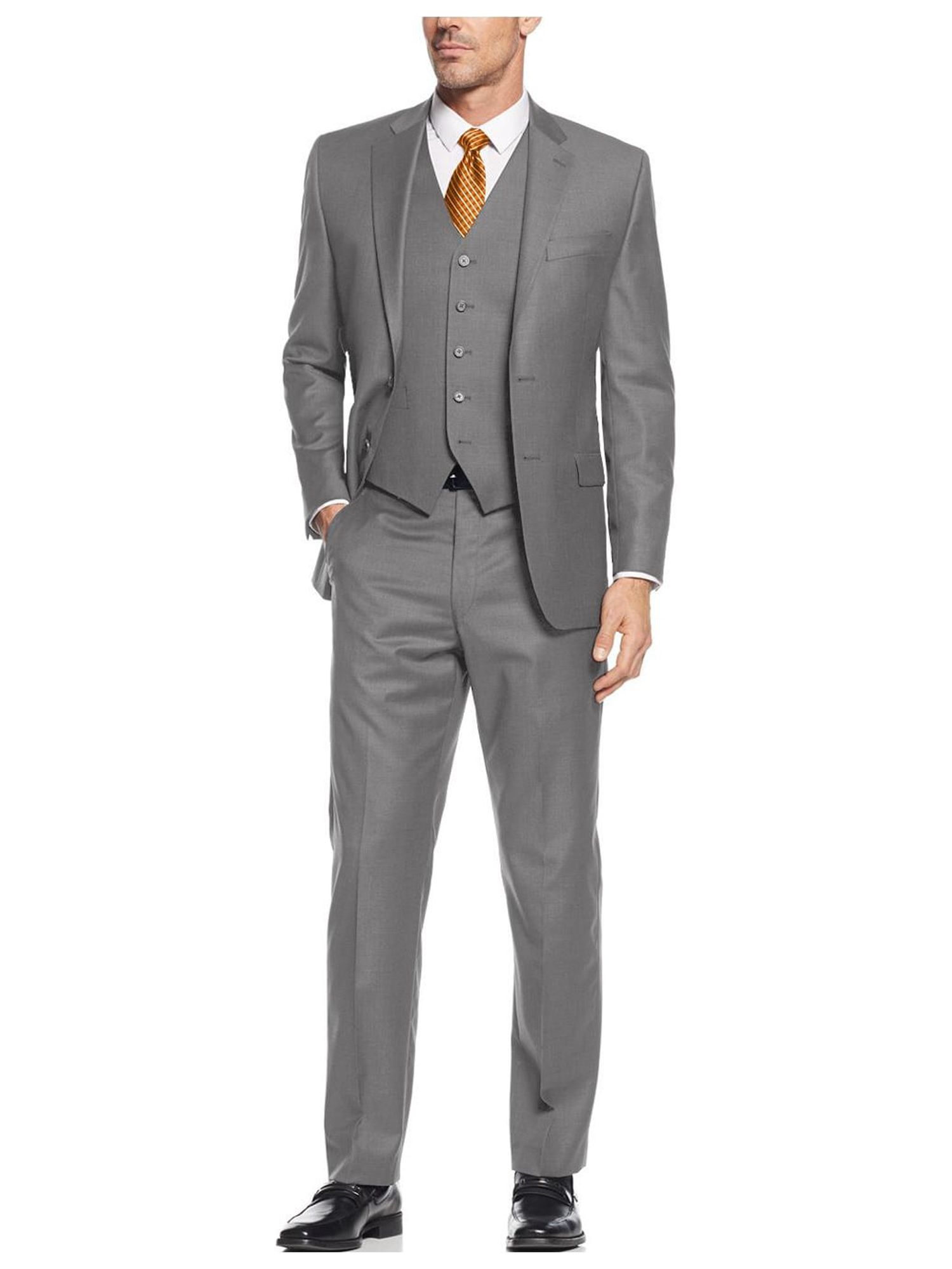 Mens Ticket Pocket Three Piece Gray Modern Fit Vested Suit - image 1 of 3