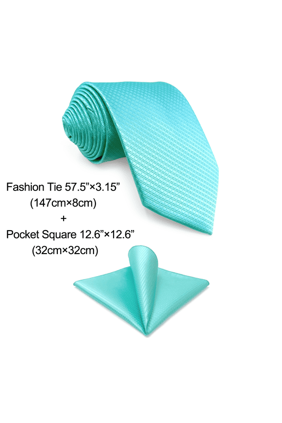Mens Tie Colours Necktie Turquoise Solid Colors Classic Size 57.5" with Pocket Square