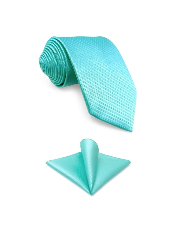 Mens Tie Colours Necktie Turquoise Solid Colors Classic Size 57.5" with Pocket Square
