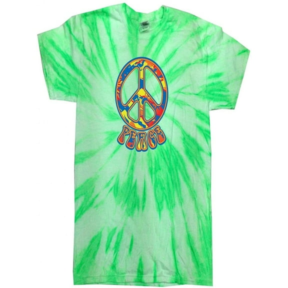 Mens Tie Dye Funky Peace T-shirt, Small Neon Kiwi