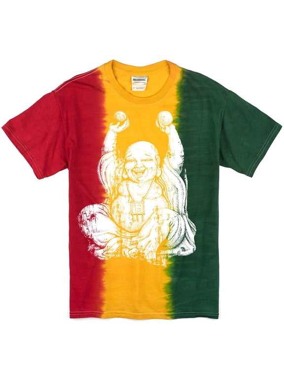 Mens Tie Dye Laughing Buddha T-shirt, LG Rasta