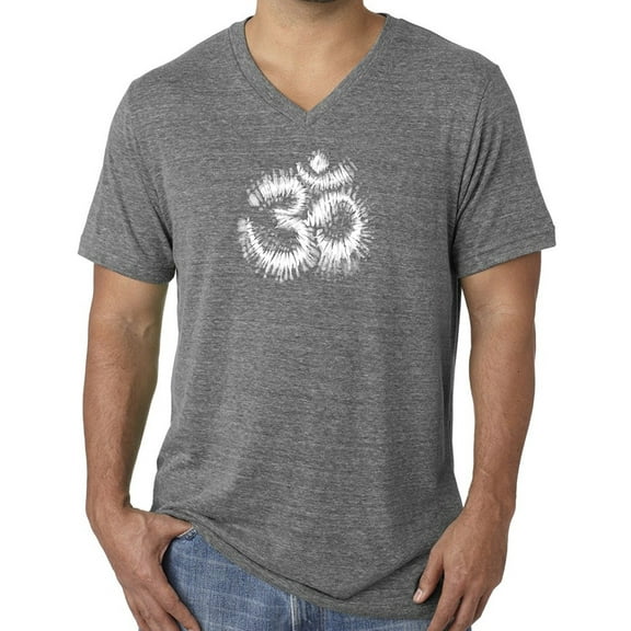 Mens Tie Dye Om Symbol Yoga V-neck Tee - Grey Triblend, 2XL
