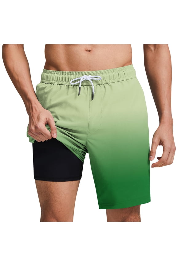 Mens Tie Dye Swim Trunks Quick Dry Beach Swim Shorts with Compression Liner Elastic Waist Lightweight Loose Drawstring Shorts