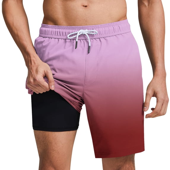 Mens Tie Dye Swim Trunks Quick Dry Beach Swim Shorts with Compression Liner Elastic Waist Lightweight Loose Drawstring Shorts
