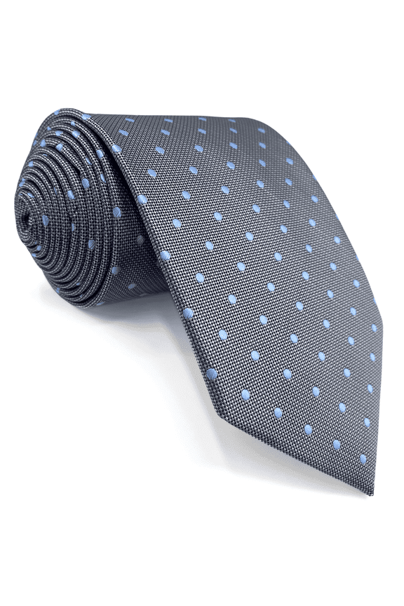 Mens Tie Grey Blue Dots Neckties for Men Silk Classic Size 57.5 inches