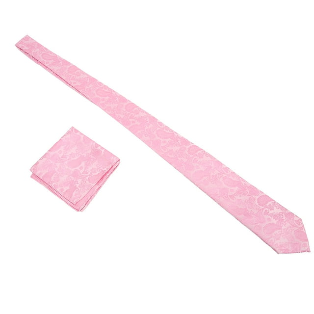 Mens Tie Handkerchief Set Pink Print Classic Style Necktie Handkerchief