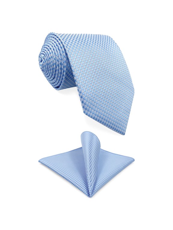 Mens Tie Set Necktie Hanky Combo Baby Blue Dots Party Prom Best Man Gift Jacquard Woven Classic 57.5"
