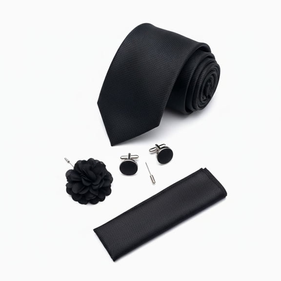 Mens Tie and Pocket Square,Lapel Pin,Cufflinks Sets with Gift Box 5PCS