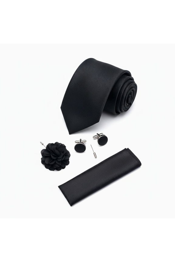 Mens Tie and Pocket Square,Lapel Pin,Cufflinks Sets with Gift Box 5PCS