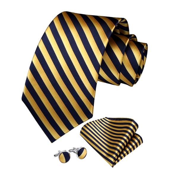 Mens Ties Stripe Tie and Pocket Square Set Classic Formal Neckties Handkerchief Cufflinks Wedding