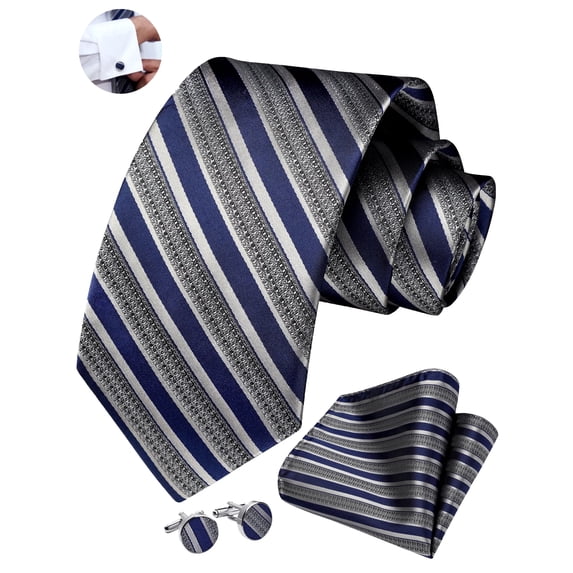 Mens Ties Stripe Tie and Pocket Square Set Classic Formal Neckties Handkerchief Cufflinks Wedding