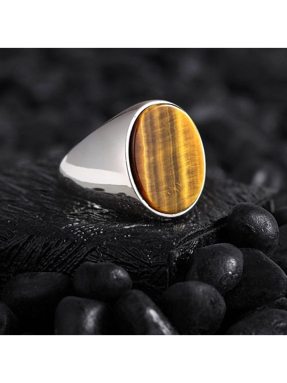 Mens Tiger Eye Stone Minimal Silver Ring, Natural Brown Gemstone Classic Men Accessory, Handmade Unique Gift, Men Handmade Unique Gift
