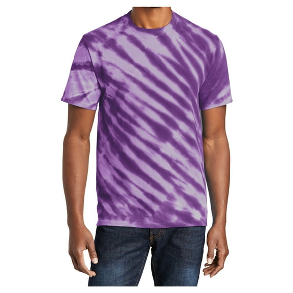 Mens Tiger Stripe Tie-Dye Short Sleeve Cotton T-Shirt Purple 4X-Large
