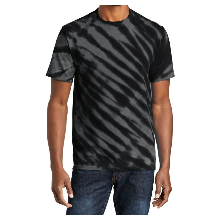 Mens Tiger Stripe Tie-Dye Short Sleeve Cotton Tee Black Small