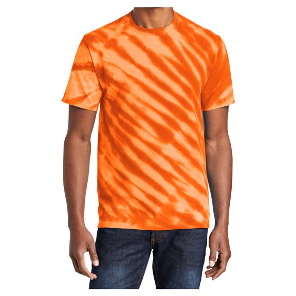 Mens Tiger Stripe Tie-Dye Short Sleeve Cotton Tee Orange Small
