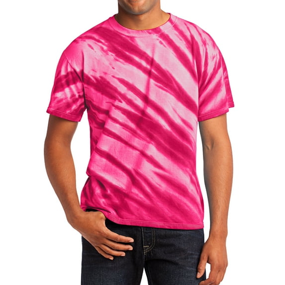 Mens Tiger Stripe Tie-Dye Short Sleeve Cotton Tee Pink 3X-Large