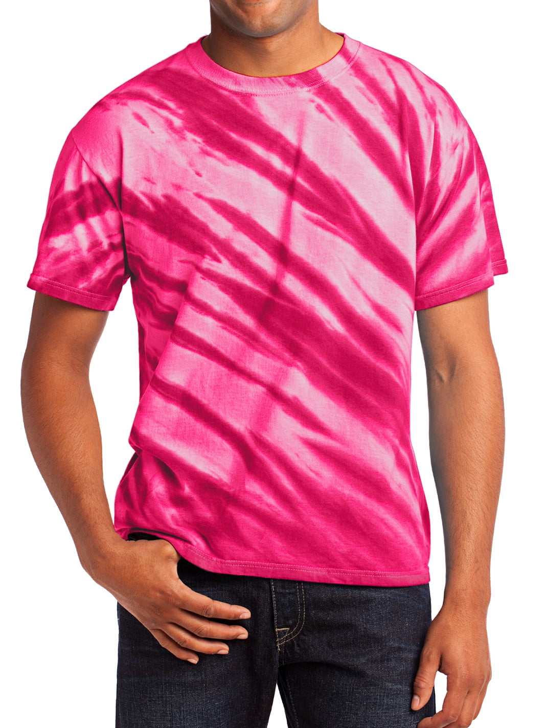 Mens Tiger Stripe Tie-Dye Short Sleeve Cotton Tee Pink 4X