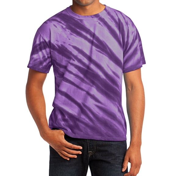 Mens Tiger Stripe Tie-Dye Short Sleeve Cotton Tee Purple Large