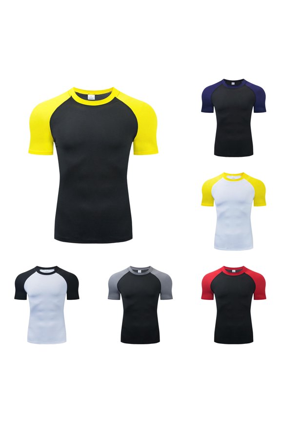 Mens Tight Fitting Training Clothes Sports Fitness Clothes Running Clothes Sweat Wicking Quick Drying Short Sleeved T Shirt Mens Medium T Shirts, M