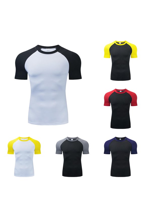 Mens Tight Fitting Training Clothes Sports Fitness Clothes Running Clothes Sweat Wicking Quick Drying Short Sleeved T Shirt Mens Medium T Shirts, XL