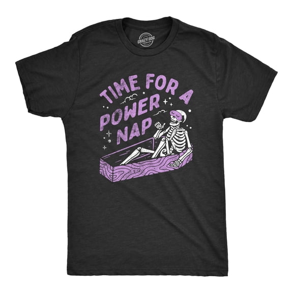 Mens Time for A Power Nap T Shirt Funny Halloween Sleepy Skeleton Coffin Joke Tee for Guys Graphic Tees