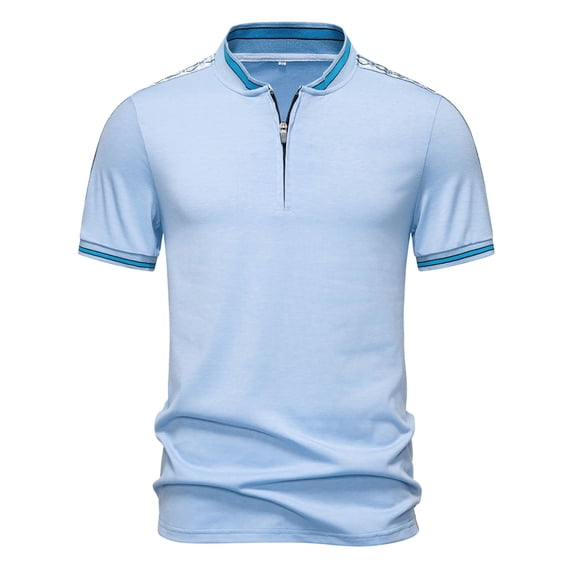 Mens Tipped Pique Short Sleeve Shirt Band Neck Zipper Shirts Casual Knit Short Sleeve Classic s