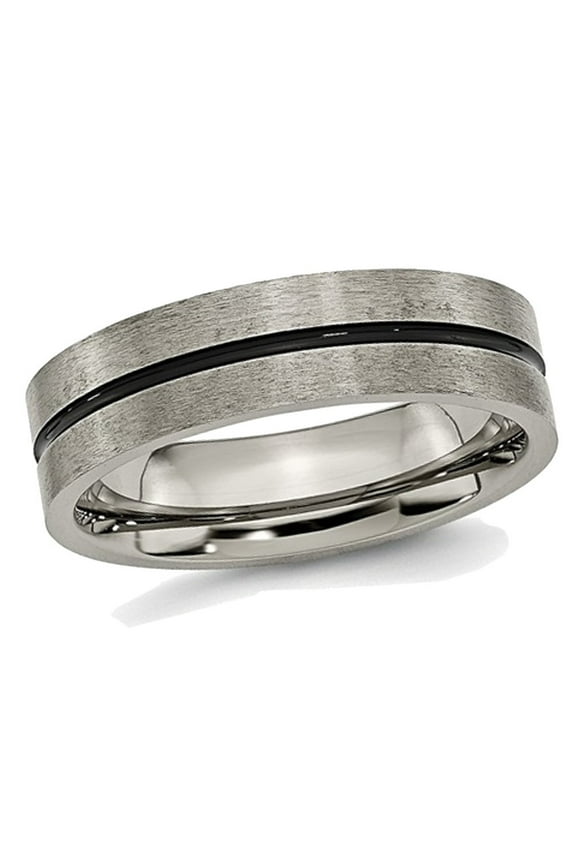 Gem & Harmony Mens Titanium 6mm Satin Black Enamel Brushed Wedding Band Ring for Men