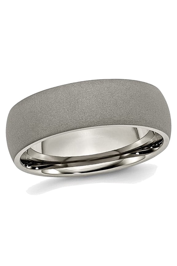 Gem & Harmony Mens Titanium 7mm Stone Finish Wedding Band Ring for Men