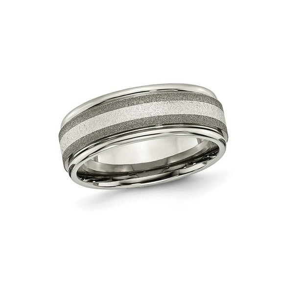 Mens Titanium Band Ring with Sterling Silver Inlay and Stone Finish (8.00mm) for Men