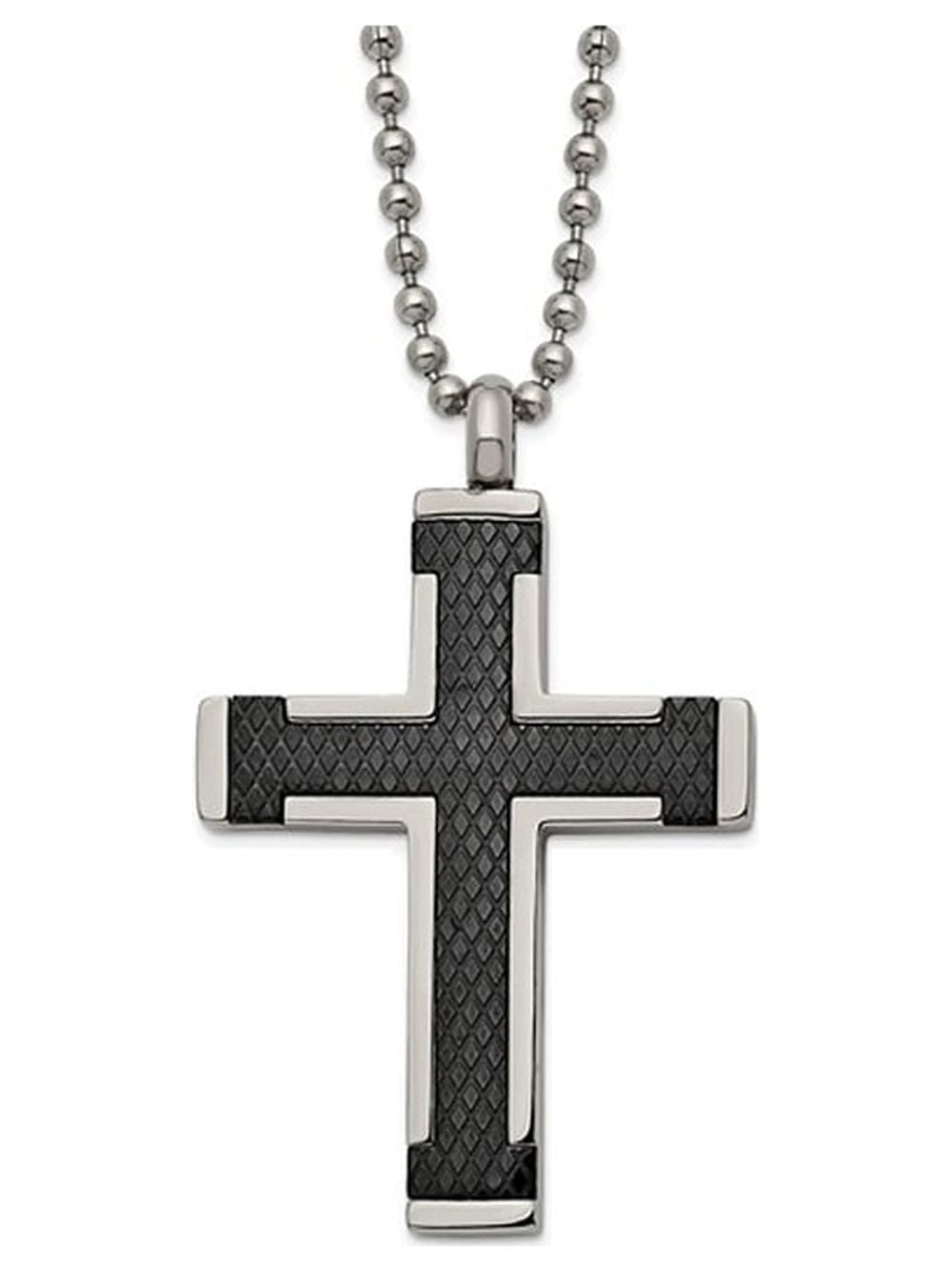 Mens Titanium Black Plated Cross Pendant Necklace with Chain (22