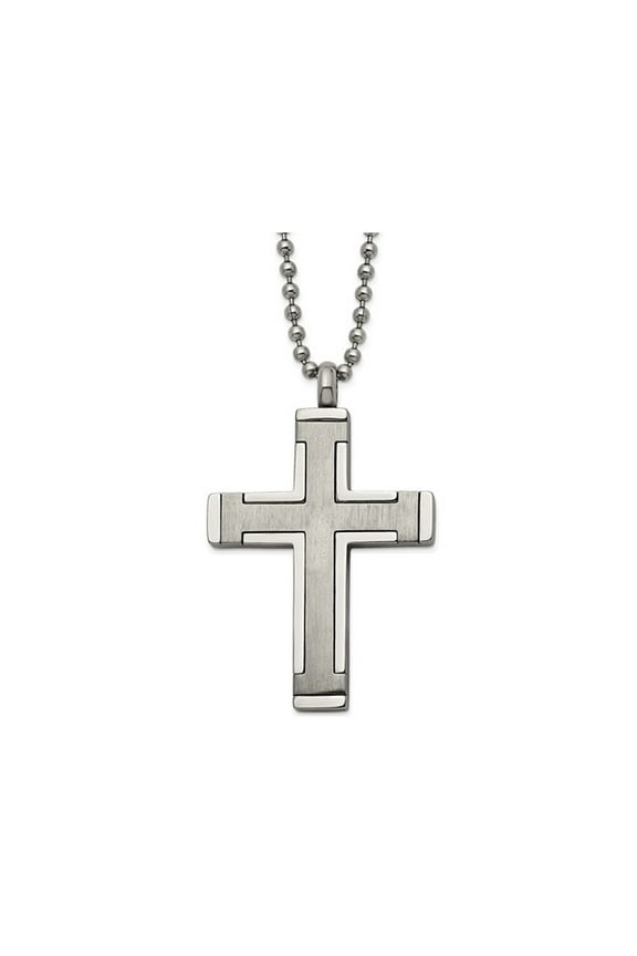 Mens Titanium Brushed Cross Pendant Necklace with Chain (22 inches) for Men