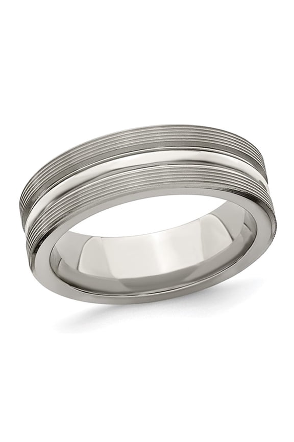 Gem & Harmony Mens Titanium Brushed Groove Band Ring (7mm) for Men