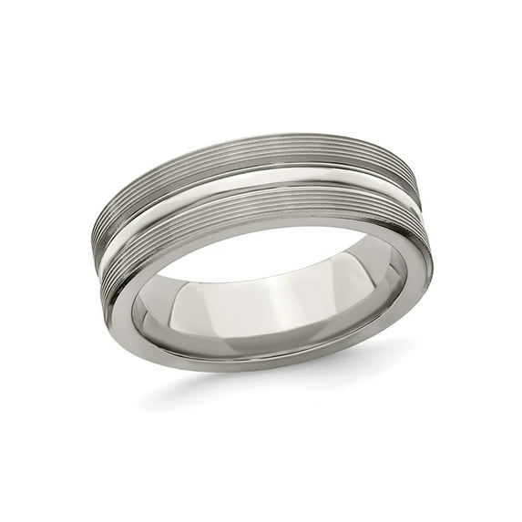 Mens Titanium Brushed Groove Band Ring (7mm)