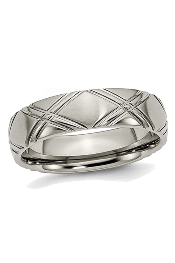 Mens Titanium Criss Cross 6mm Brushed and Polished Wedding Band Ring for Men