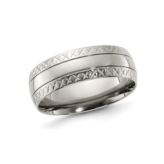 Gem & Harmony Mens Titanium Criss Cross Grooved Wedding Band Ring 7mm for Men