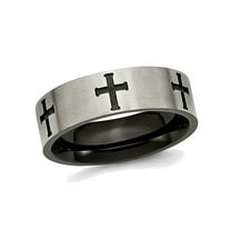 Gem & Harmony Mens Titanium Cross 7mm Brushed Wedding Band Ring for Men
