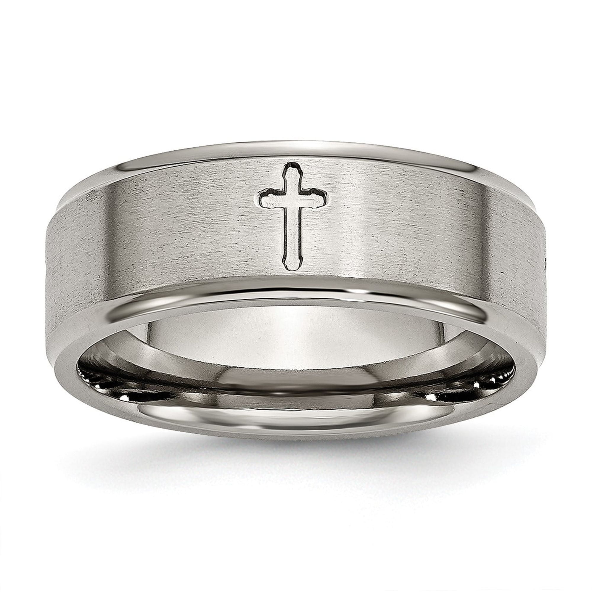 Mens Titanium Cross Ring with Brushed Finish, Christian Symbol Band for ...