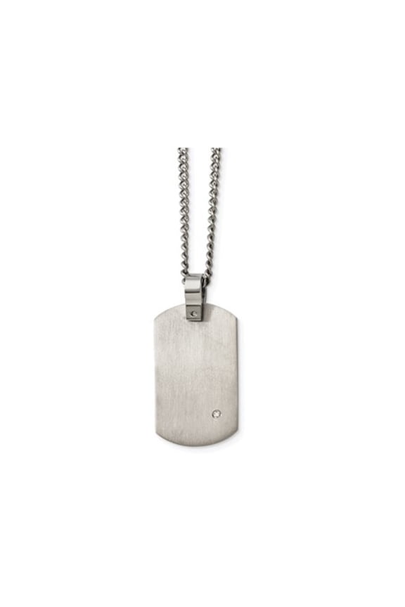 Mens Titanium Dog Tag Pendant Necklace with Diamond Accent and Chain for Men