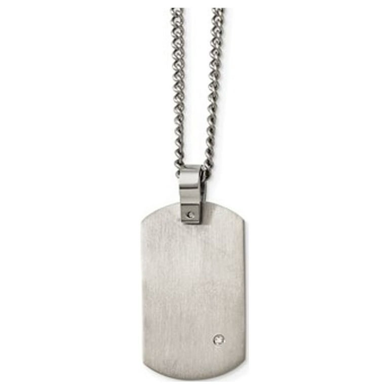 Mens Titanium Dog Tag Pendant Necklace with Diamond Accent and