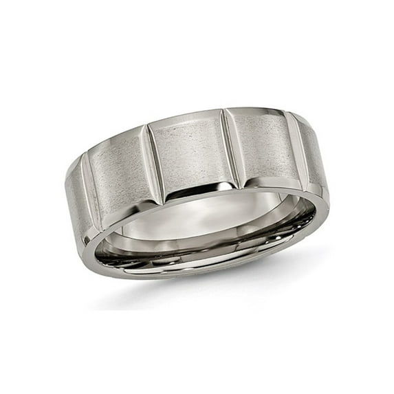 Mens Titanium Grooved 8mm Wedding Band Ring